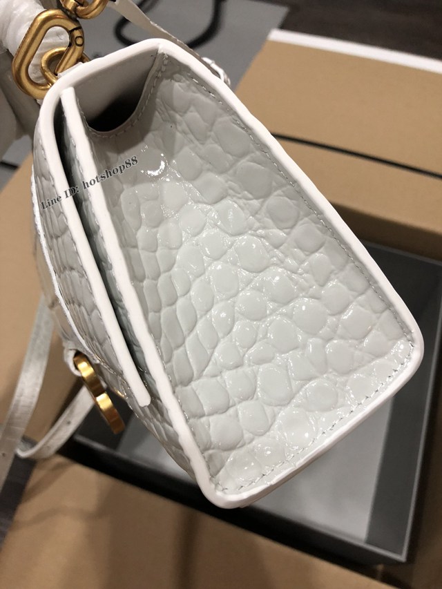 Balenciaga專櫃爆款小號手提女包 巴黎世家鱷魚白色金扣Hourglass沙漏包 fyj1635